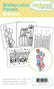 Graphic of 4 different watercolor panels for the inside of cards that are birthday themed for cardmaking.