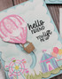 Handmade greeting card with hot air balloon on it and hello friend you lift me up sentiment on it.