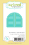 A graphic of packaging of an arched window with slates steel die.