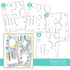 Set of 4 dream on create-in-quads stencils that create 4 different cards for paper crafting.