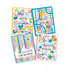 Four handmade greeting cards with different birthday sentiments on them with hearts, stars, streamers, and circles.