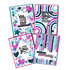 Four handmade greeting cards with different greeting and birthday sentiments on them with hearts, stars, streamers and circles.