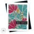 Handmade greeting card with flowers on it and hello friend sentiment on it with cardstock in background.