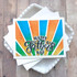 Handmade greeting card with colorful rays on it and happy father's day sentiment on it.