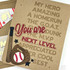 Handmade greeting card with you are next level sentiment with baseball bat, baseball mitt and ball.