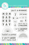 Graphic of packaging of 22 clear stamps with phrasing about being lucky, winning the jackpot, and parents for paper crafting.