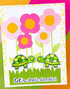 Handmade greeting card with flowers and turtles on it with let's sell-ebrate sentiment on it.
