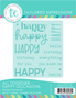 Graphic of packaging of All Together Happy Occasions red rubber stamp set for paper crafting.