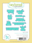 Graphic of 9 summer-themed steel sentiment dies for paper crafting, featuring playful phrases and seasonal words.