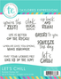 Graphic of 9 red rubber stamps with summer themed sentiments for paper crafting.