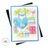 Handmade greeting card with beach theme including a crab and sailboat with catch the sun, chase the fun sentiment on it with cardstock in background.