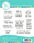 Graphic of set of 10 red rubber stamps with enjoying the day sentiment themes for paper crafting.