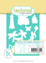 Graphic of seaside themed cutting plate die for paper crafting.