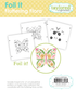 Graphic of 3 Foil Its with butterfly theme for paper crafting.