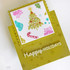 Handmade greeting card with holiday scenery on it with happy holidays sentiment on it.