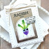 Handmade greeting card with radish on it that says thank you for helping me grow with cardstock in the background.