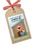 Handmade greeting tag with a chicken on it and heard you've been cooped up. Feel better soon sentiment on it.
