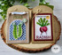 Two hand made greeting gift card holders, one with peas on it and grown with love sentiment and the other with a radish on it and sunshine seed co. sentiment on it with wood in background. Two hand made greeting gift card holders, one with peas on it and grown with love sentiment and the other with a radish on it and sunshine seed co. sentiment on it with wood in background.