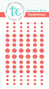 Graphic of packaging of Persimmon colored enamel dots of various sizes.