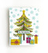 Handmade greeting card with tree on it with ornaments and presents underneath it with tis the season sentiment on it.