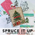 Graphic of All Spruced Up Cardmaking Bundle that includes stamps, steel die, and stencils for paper crafting.