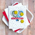 Handmade greeting card with tennis racket on it and balls with you crushed it sentiment on it.