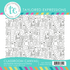 Graphic of classroom canvas 6x6 rubber background stamp with classroom supplies on it for papercrafting.