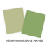 Graphic of a comparison of Honeydew Melon and Peapod green cardstocks.
