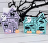 Two handmade greeting tags of haunted houses with ghosts on each of them.