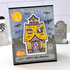 Handmade greeting card with haunted house on it and eek! sentiment and happy halloween sentiment on it.