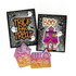 Two handmade greeting cards with ghosts on them and halloween sentiments with two haunted house greeting tags.