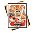 Handmade greeting card with haunted house on it, monsters, pumpkins, a cat, and various halloween sentiments on it.