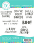 Graphic of Ghoul Vibes red rubber stamp set that includes halloween sentiments for papercrafting.
