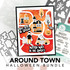 Graphic of Around Town Halloween Bundle which includes red rubber stamps and steel die that is halloween themed for papercrafting.