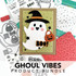 Graphic of Ghoul Vibes product bundle that incudes red rubber stamps, steel dies, and paper products for papercrafting.