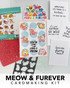 Graphic of Meow and Furever Cardmaking Kit including a stamp, steel die, and insiders in it for cardmaking.