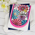 Handmade greeting card with decorative fans on it and let's party sentiment on it.