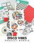 Graphic of Disco Vibes Product Bundle which includes red rubber stamp sentiments and steel die for papercrafting. Graphic of Disco Vibes Product Bundle which includes red rubber stamp sentiments and steel die for papercrafting.