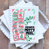 Handmade greeting card with Christmas postage stamps on it and sending merry mail sentiment on it.