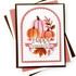 Handmade greeting card with pumpkins on it and happy thanksgiving sentiment on it.