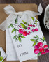 Handmade greeting tag with cherries on it and to and from sentiment on it.