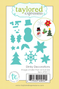 Graphic of Dinky Decorations steel die that cut out various holiday items for papercrafting.