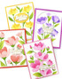 Four handmade greeting cards with flowers on each of them with different sentiments on them. Four handmade greeting cards with flowers on each of them with different sentiments on them.