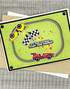 Handmade greeting card with race track on it and it's your birthday... start your engines sentiment on it.