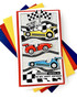 Handmade greeting card with 3 race cars on it and get ready, get set, go and racing by to say happy birthday sentiment on it.