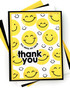 Handmade greeting card with smiley faces on it and thank you sentiment on it.