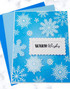 Handmade greeting card with snowflakes on it and warm wishes sentiment on it.