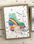 Handmade greeting card with roller skate on it and birthday wishes sentiment on it.
