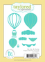 Graphic of Up, up & Away steel die set which includes a hot air balloon used for papercrafting.