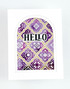 Handmade greeting card with tiles on it and hello sentiment on it.